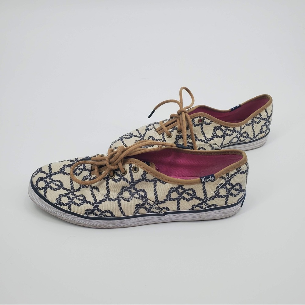 Keds Sneakers White Blue Pattered Flats Low Top